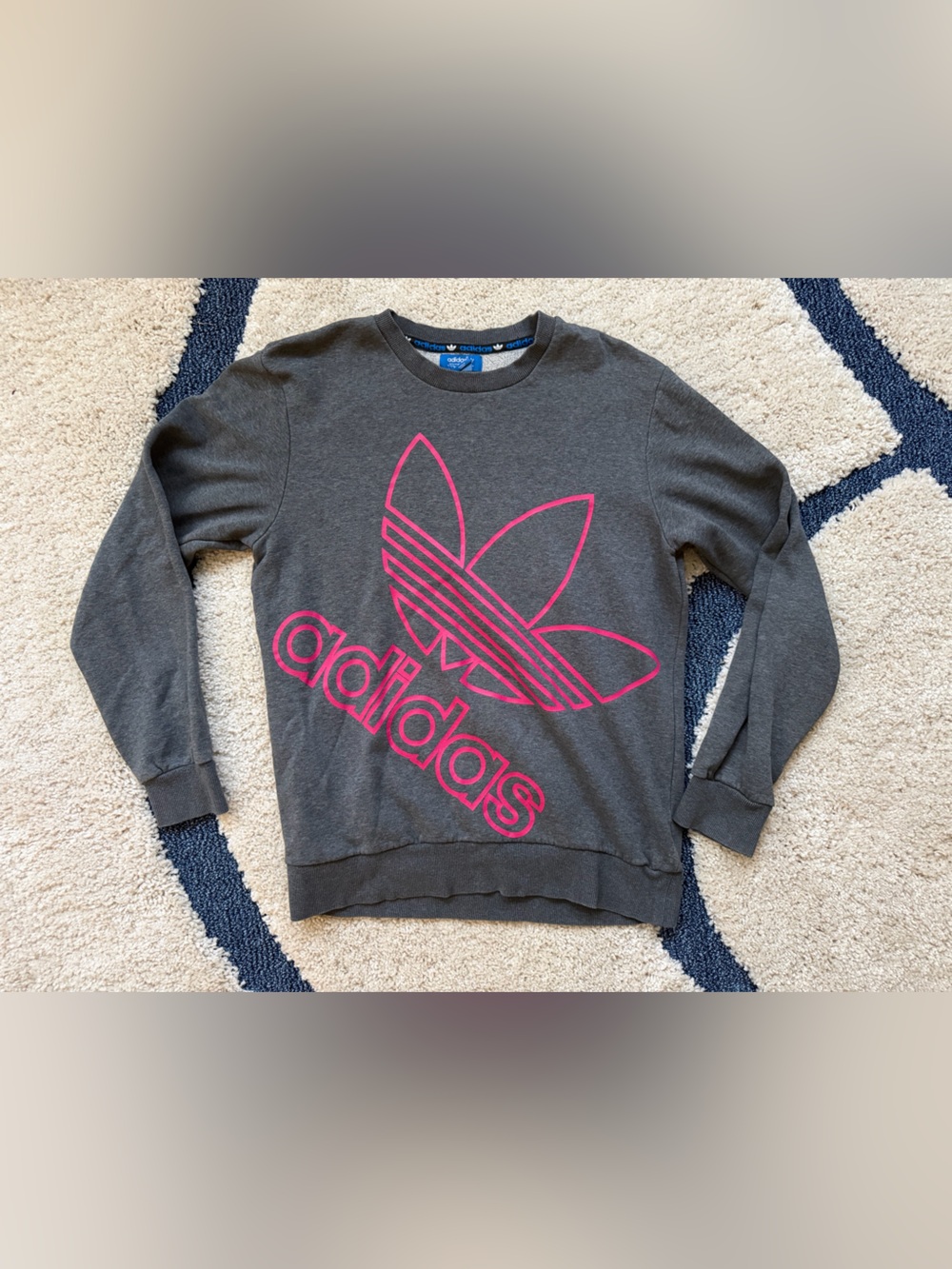 adidas Women's Charcoal Gray Crewneck Sweatshirt with Pink Trefoil